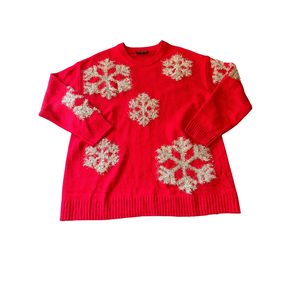 Lane Bryant Sweater Red Snowflake Metallic Holiday Crewneck Plus Size 18/20